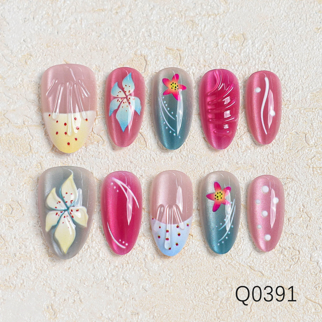 Artistic Floral Design Press-On Nail Set Kalsten
