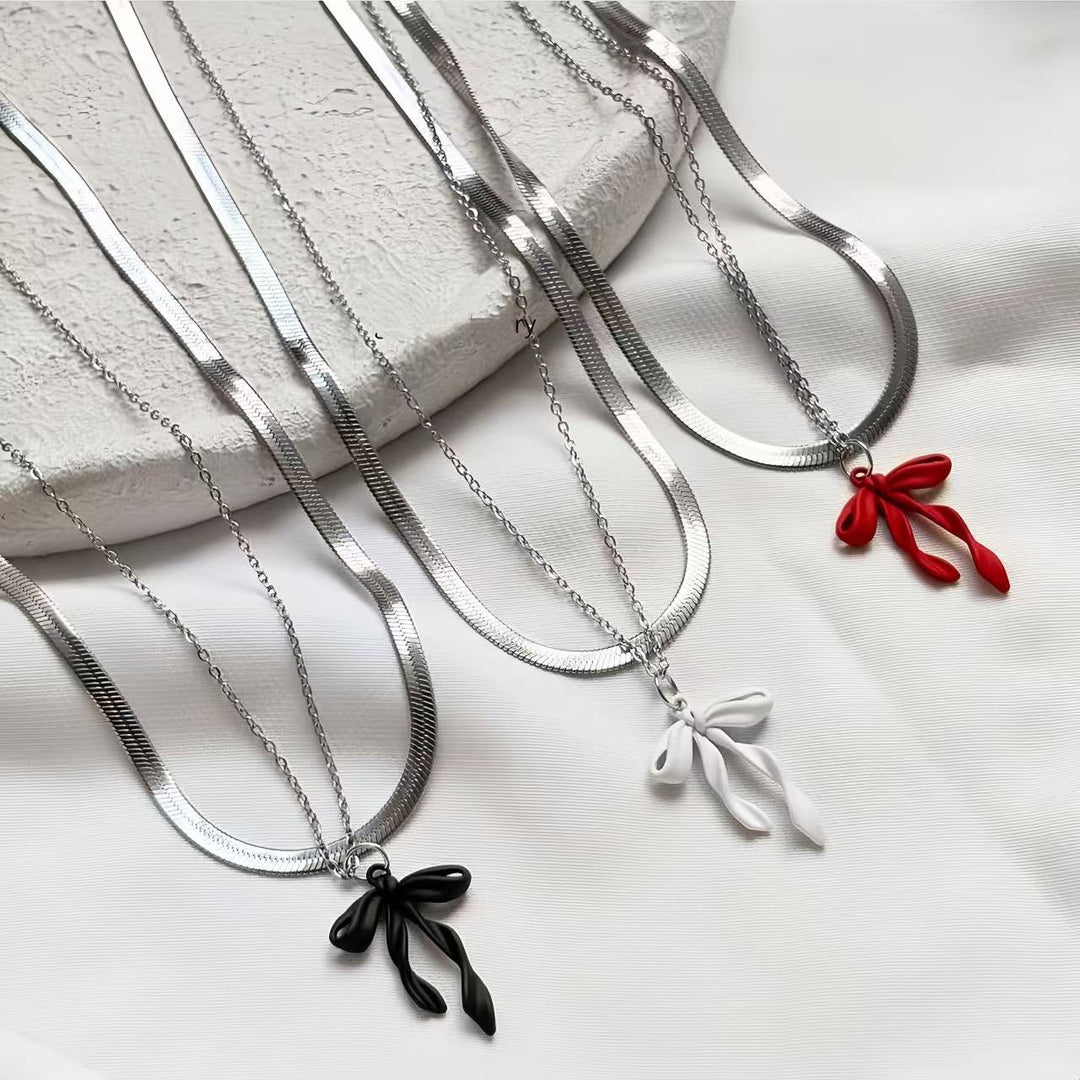 Elegant Double Chain Bow Pendant Necklace Kalsten