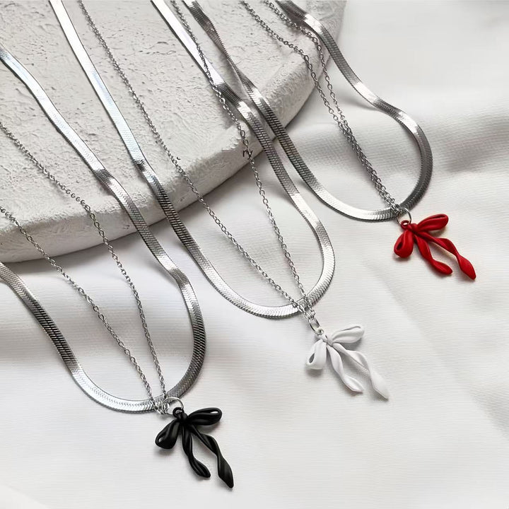 Elegant Double Chain Bow Pendant Necklace Kalsten
