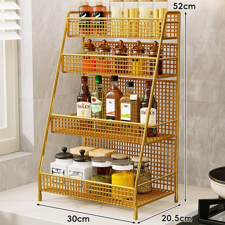 Three-Tier Mesh Countertop Kitchen Organizer Rack for Bottles and Spices