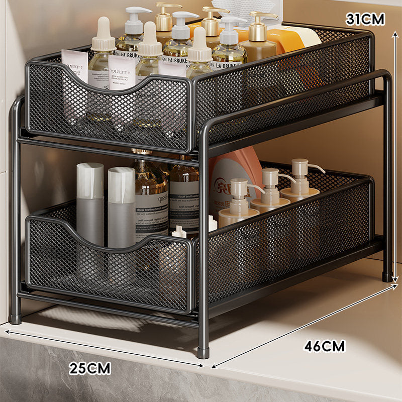 Three-Tier Sliding Mesh Drawer Cabinet Organizer for Kitchen and Bathroom