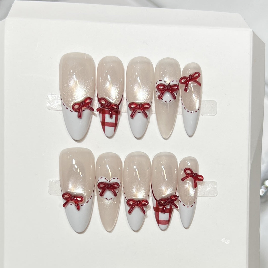 Decorative Stiletto Press-On Nail Set with Bow Accents Kalsten