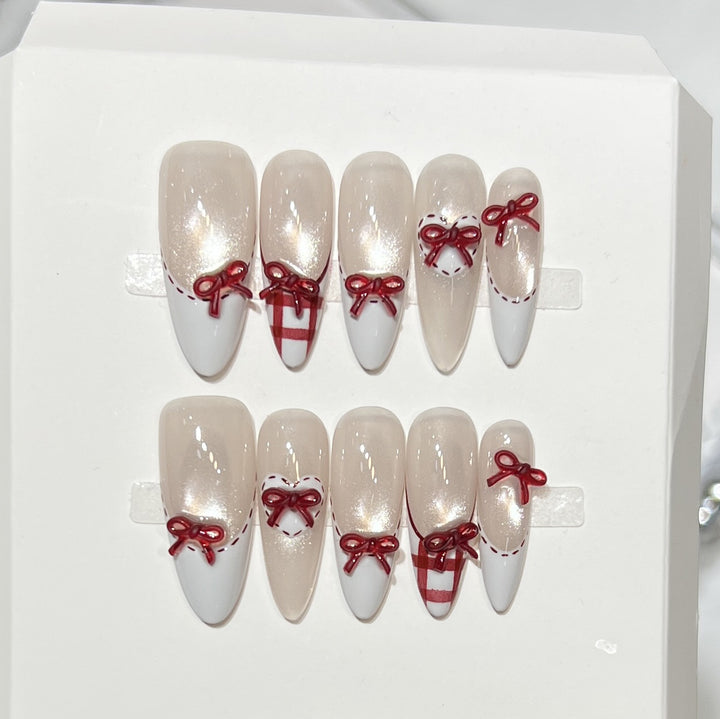 Decorative Stiletto Press-On Nail Set with Bow Accents Kalsten