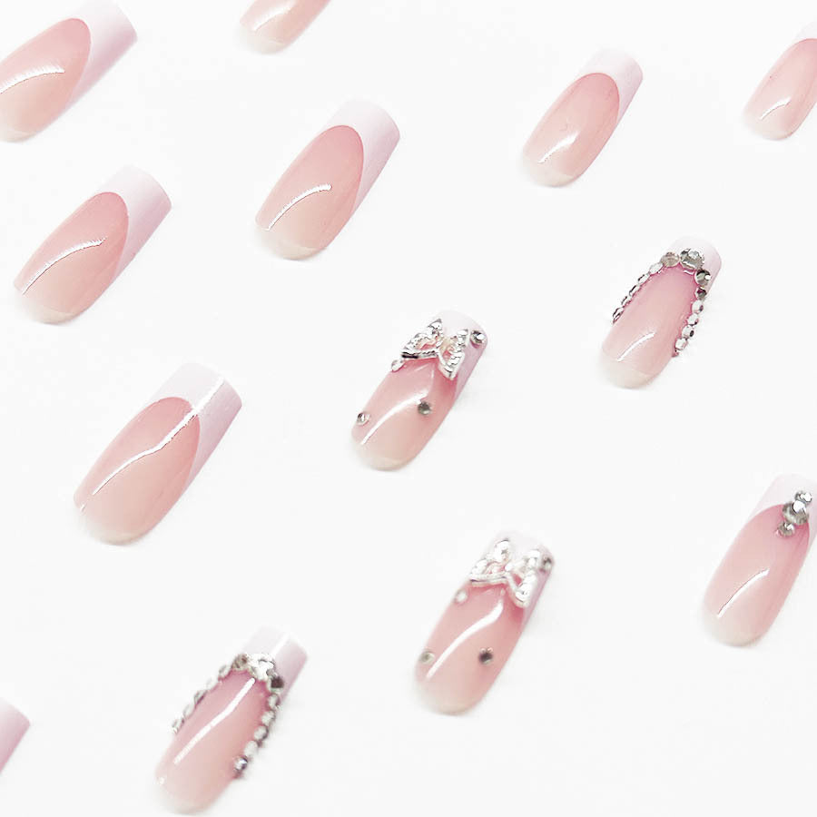 Acrylic nail set with elegant rhinestone and glitter decorations Kalsten