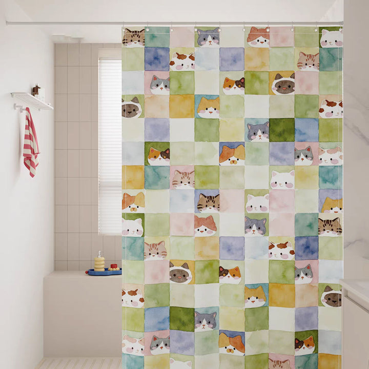Watercolor Cat Print Shower Curtain Kalsten