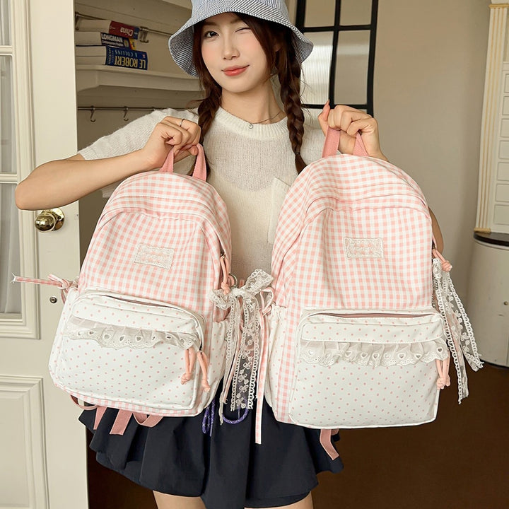 Stylish Gingham Patterned Backpack Kalsten