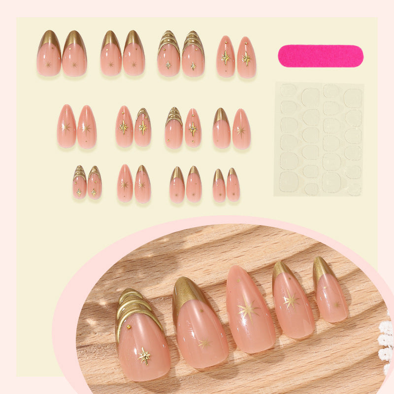 Artificial nail set with elegant golden accents and sparkling stars Kalsten