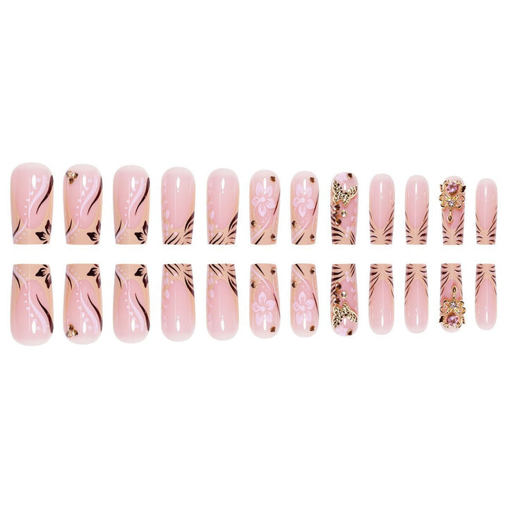 Artistic Press-On Nails with Floral and Gemstone Accents Kalsten