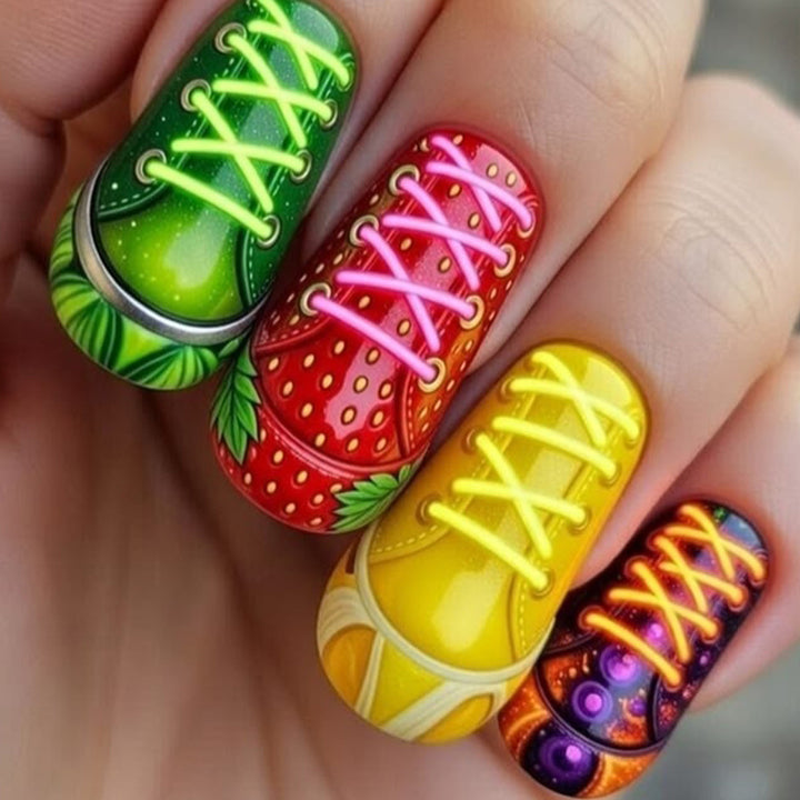 Creative art nails in colorful sneaker design Kalsten