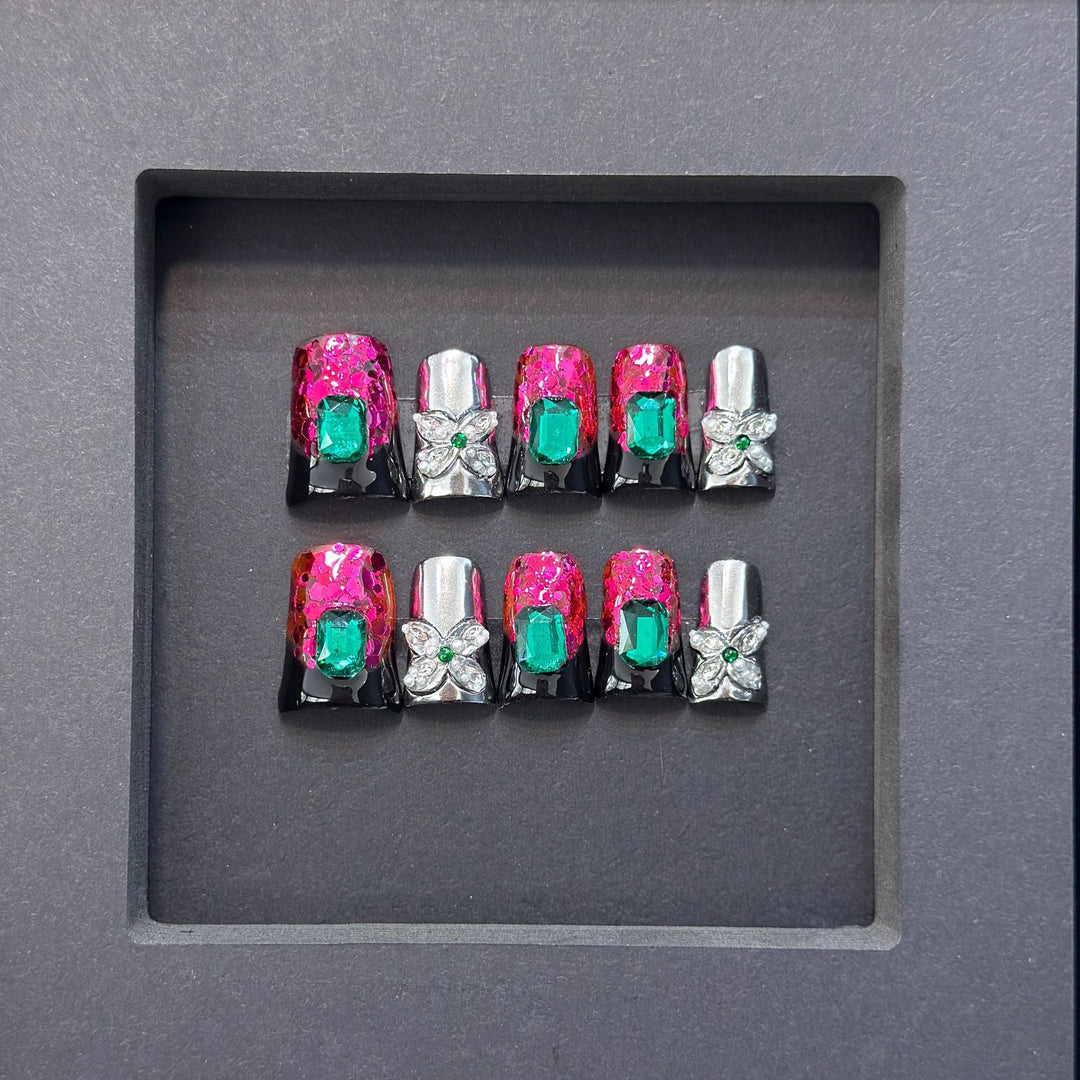 Glamorous Press-On Nail Design with Jewel Accents Kalsten