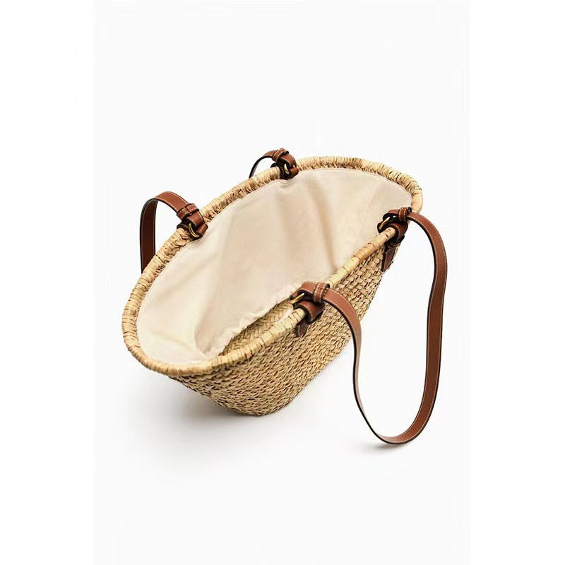 Elegant braided tote bag with leather handles Kalsten