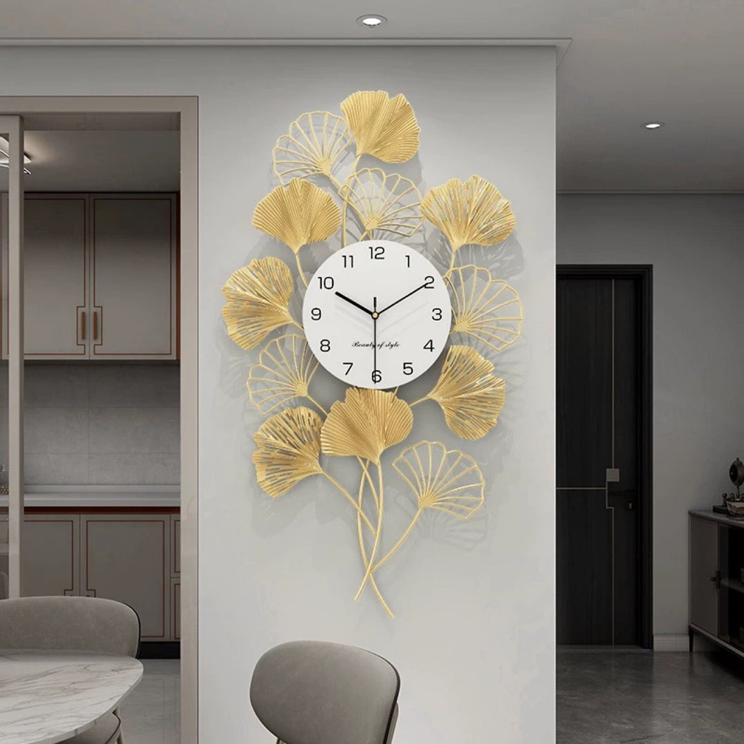 Elegant Ginkgo Leaf Wall Clock Kalsten