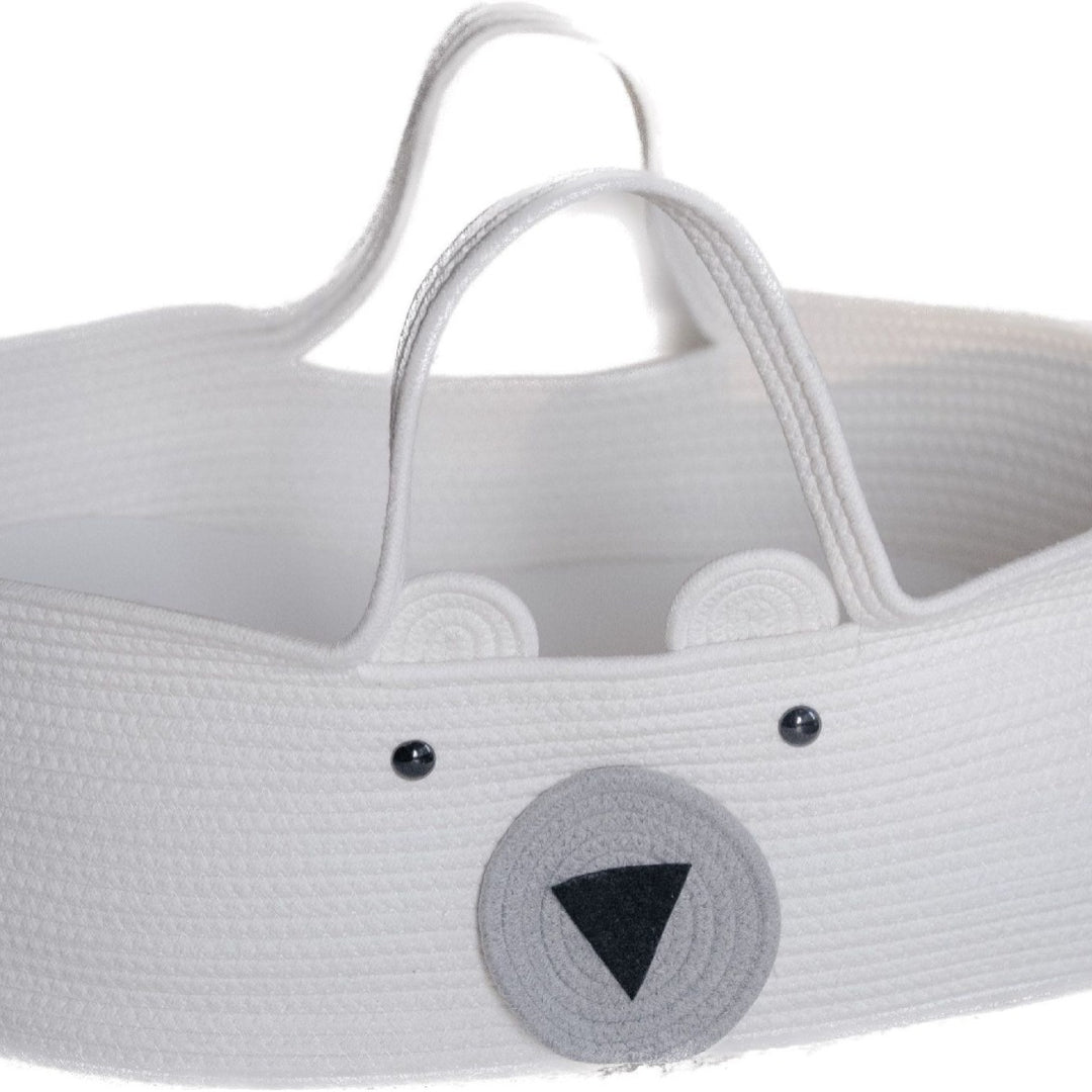 Woven Rope Storage Tote Bag with Animal Face Accent