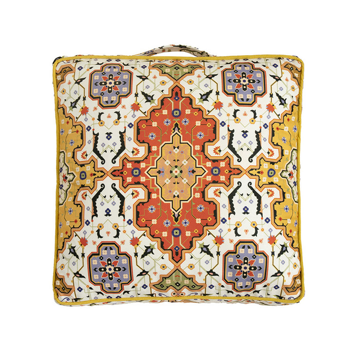 Square decorative cushion cover with oriental medallion pattern and contrasting piping Kalsten