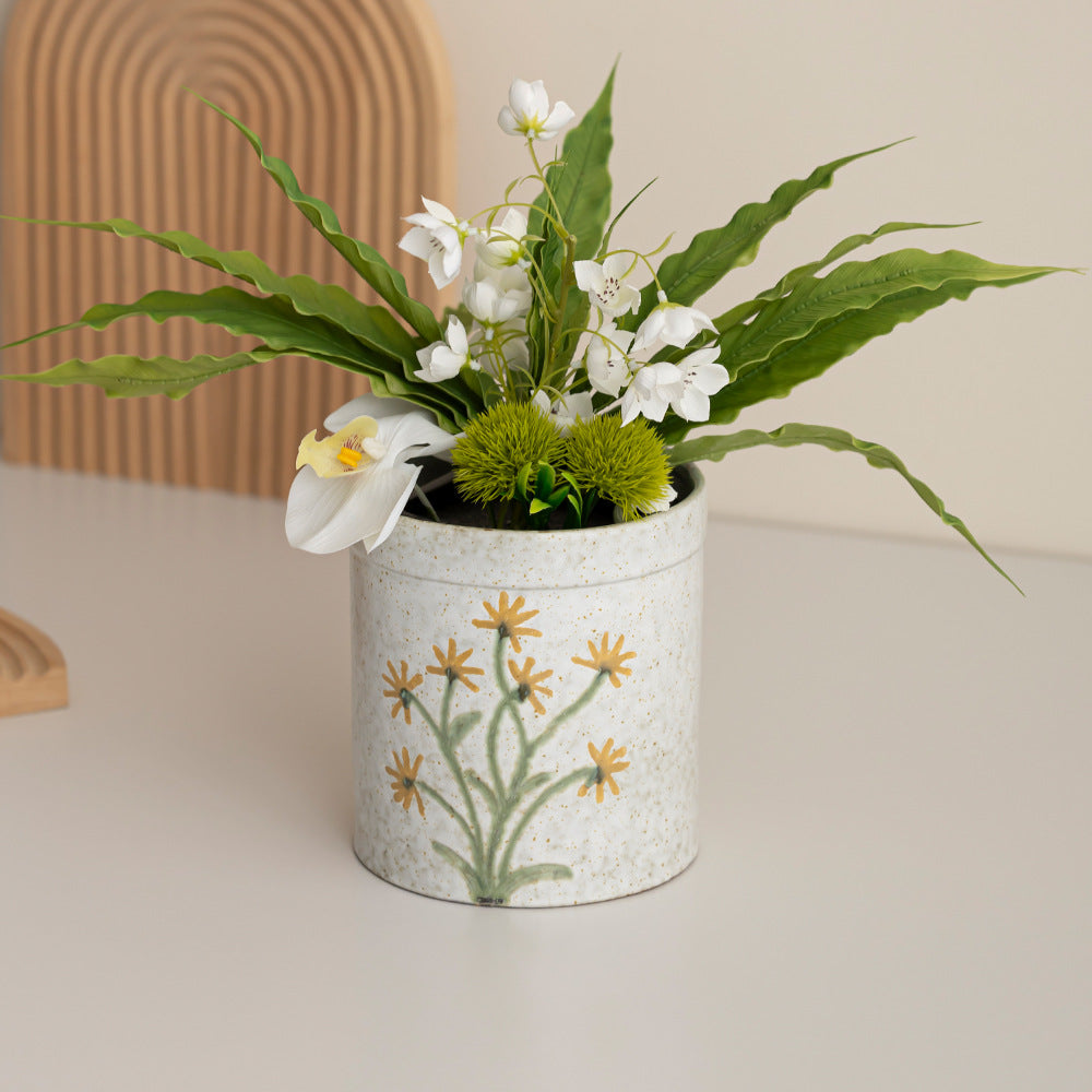 Decorative Flower-Embellished Ceramic Planter