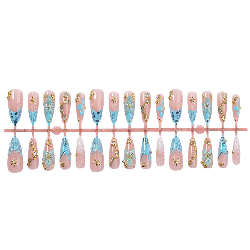 Premium Artistic Press-On Nail Set with Decorative Ocean-Inspired Designs Kalsten
