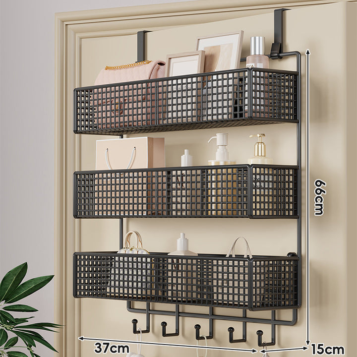 Over-Door Hanging Double-Tier Ventilated Mesh Storage Basket Organizer with Hooks