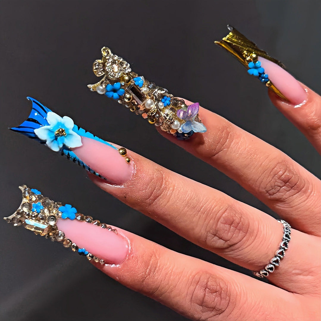 Artistic Floral Embellished Press-On Nail Extensions Kalsten