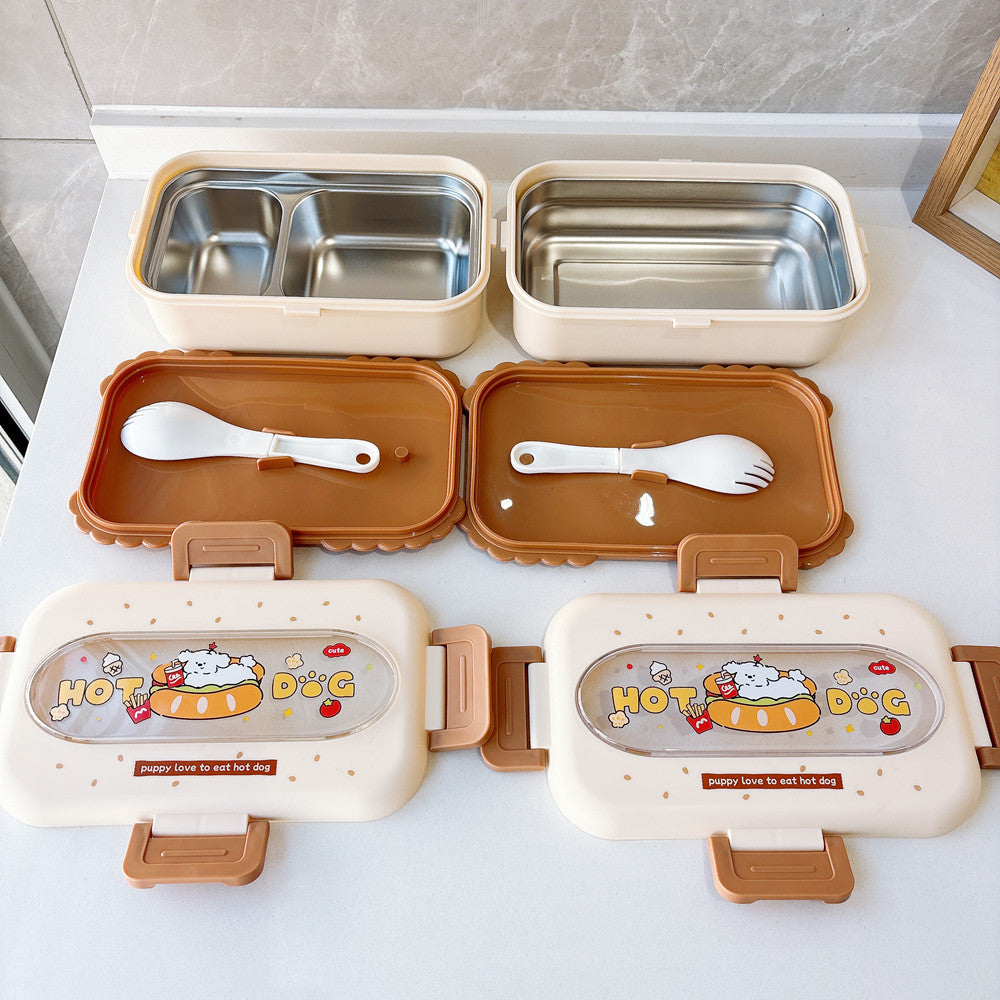 Cartoon-Themed Food Storage Bento Box With Utensils