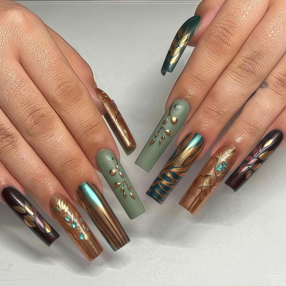 Creative artificial nails with elegant leaf design Kalsten