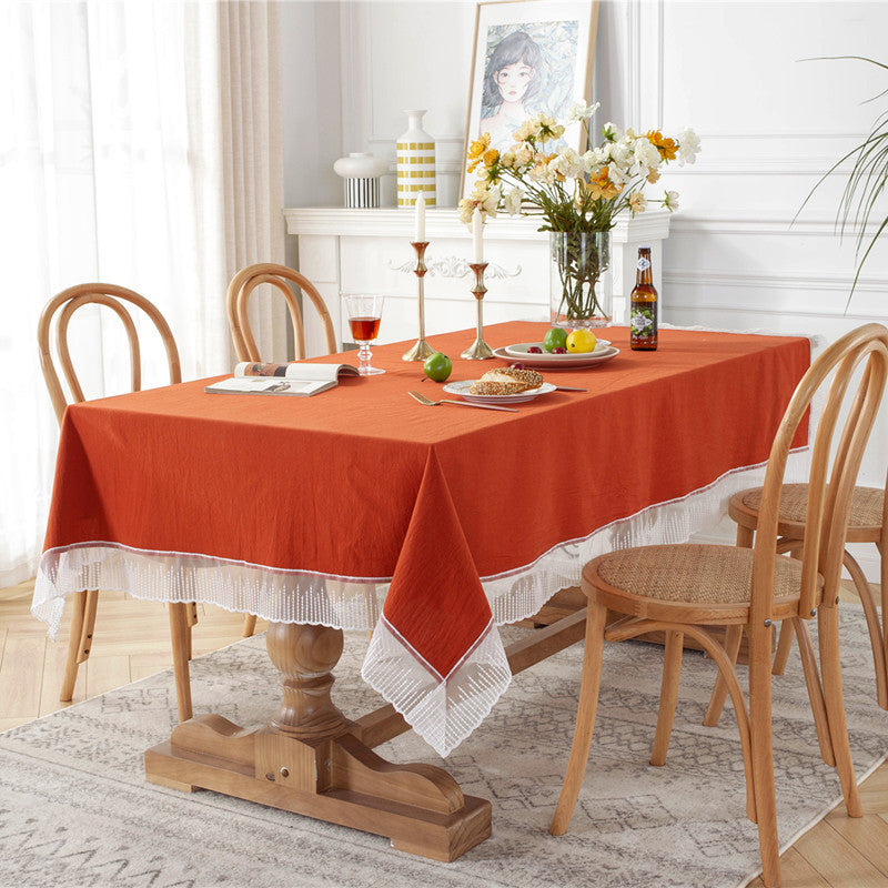 Elegant Lace Trimmed Table Cover