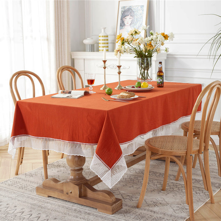Elegant Lace Trimmed Table Cover