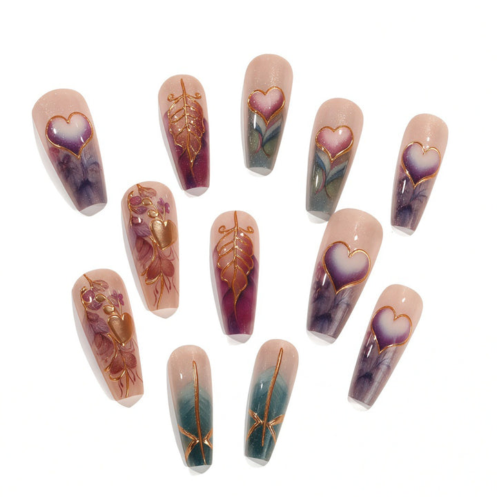 Artificial nails with romantic heart and flower designs Kalsten