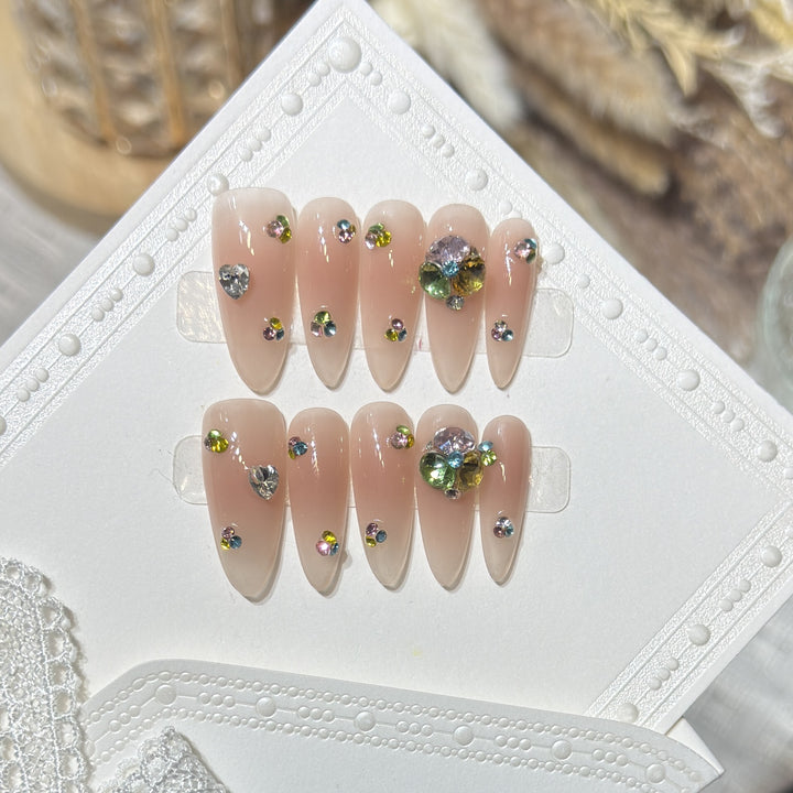 Glamorous Stiletto Press-On Nail Set with Colorful Gem Accents Kalsten