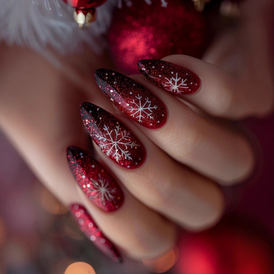 Glittering artificial nails with winter design Kalsten