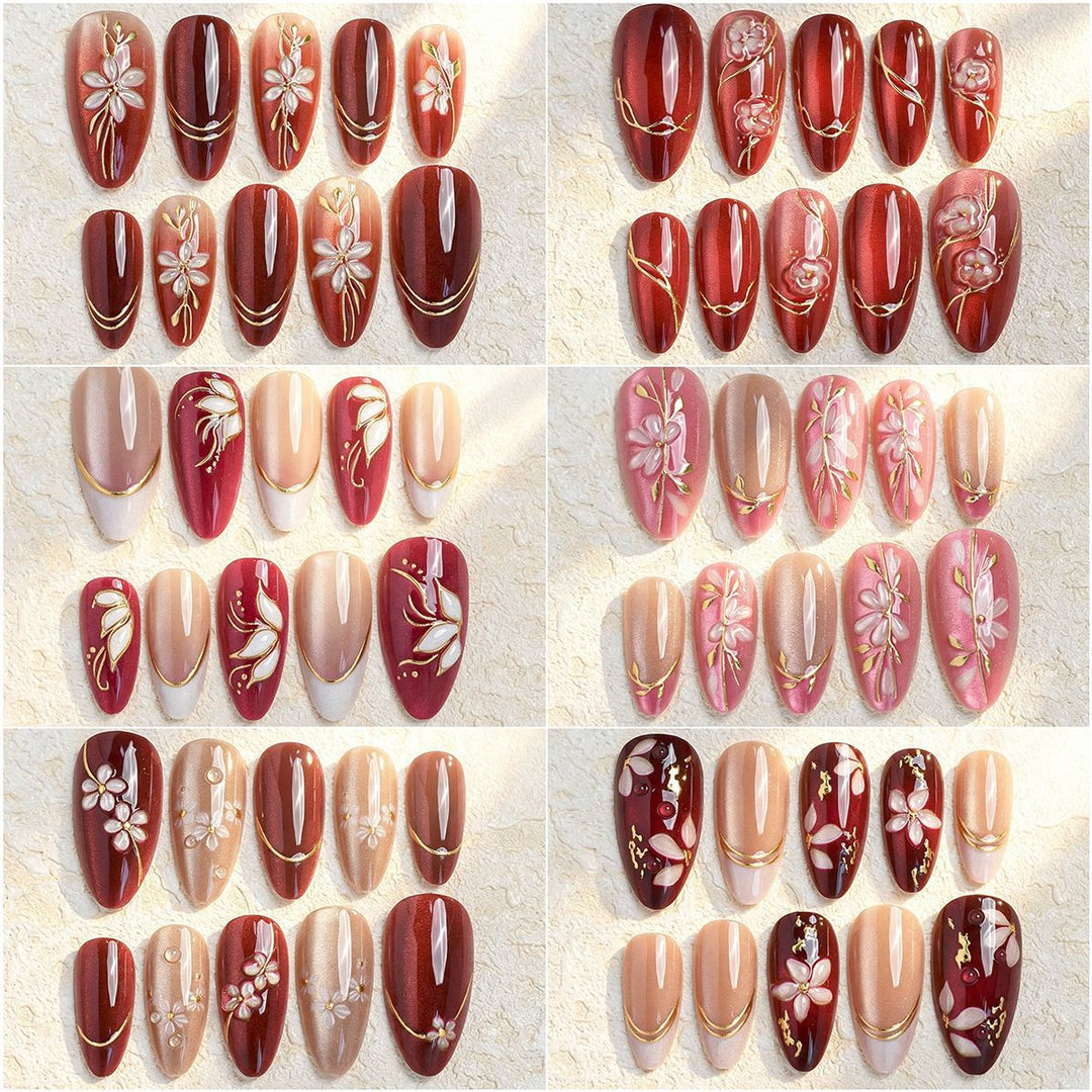 Artistic Press-On Nail Set with Cherry Blossom Design Kalsten
