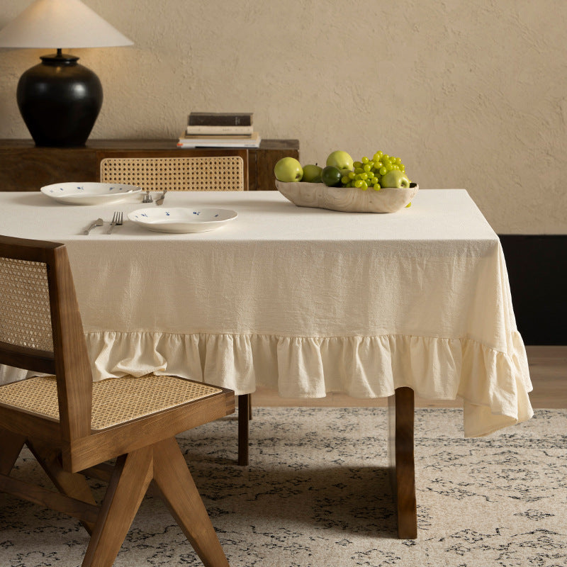 Tablecloth Kalsten - Cotton blend with frill edge and light linen look