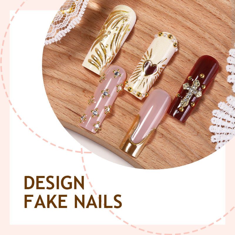Acrylic nail set with luxurious golden accents and sparkling embellishments Kalsten