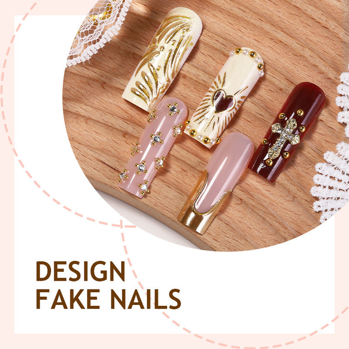 Acrylic nail set with luxurious golden accents and sparkling embellishments Kalsten