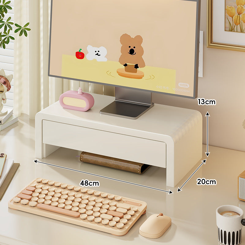Wide Solid Wood Curved Desktop Monitor Stand Riser with Under-Shelf Storage