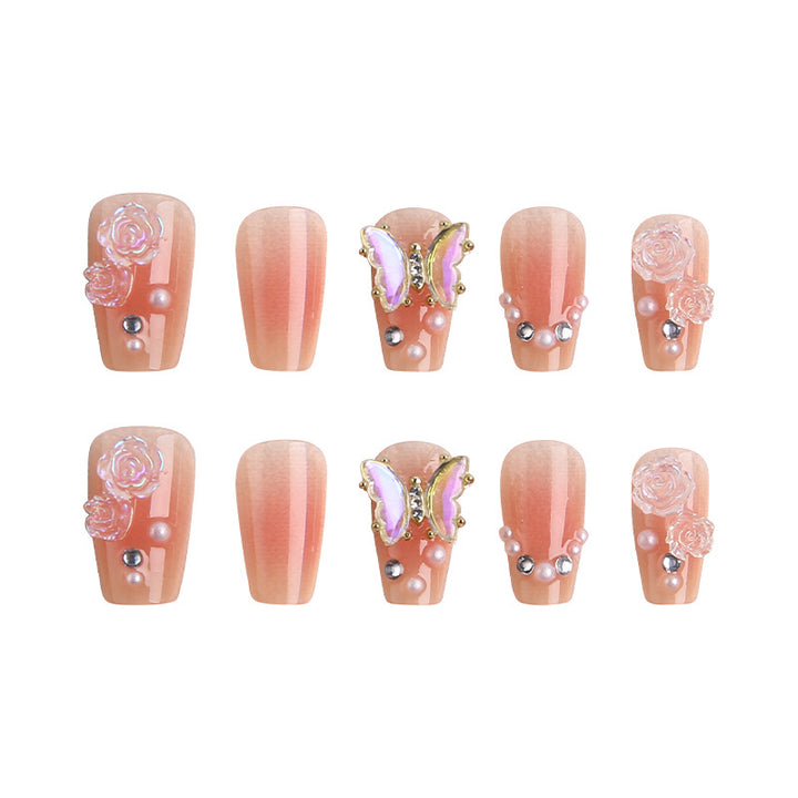 Artificial nail set with filigree 3D flowers and radiant glitter accents Kalsten
