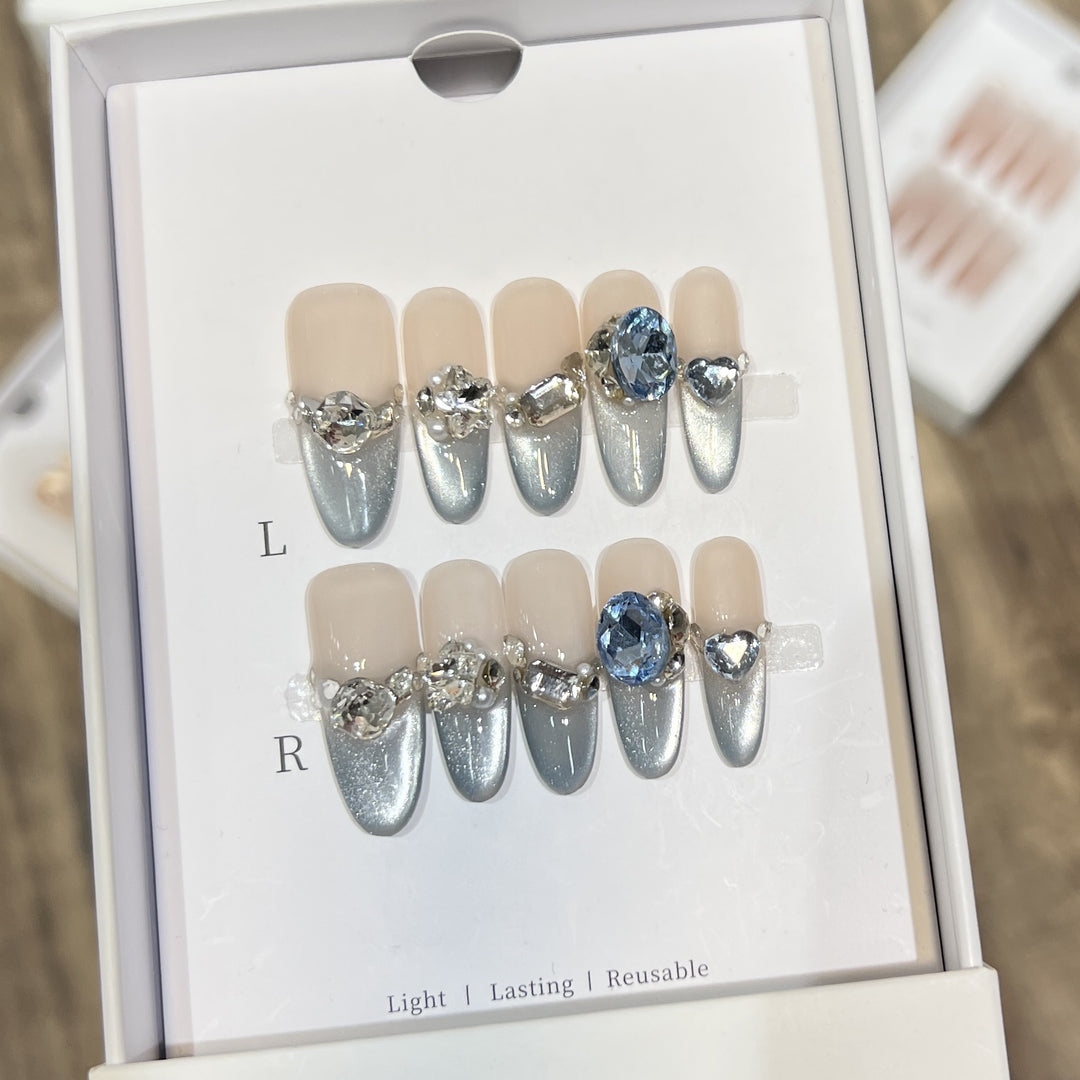Decorative Stiletto Press-On Nails with Crystal Accents Kalsten