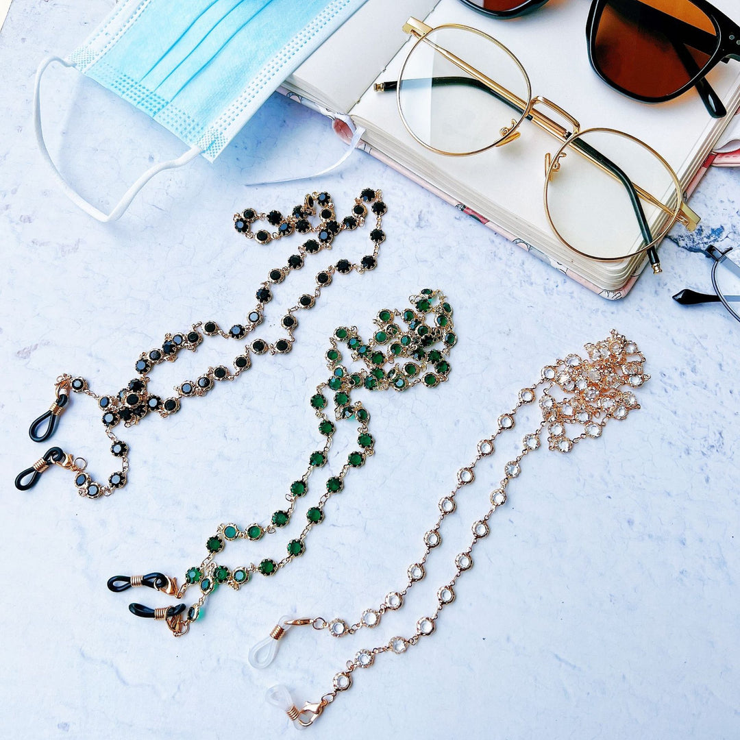 Elegant Black Gemstone Eyewear Chain Kalsten