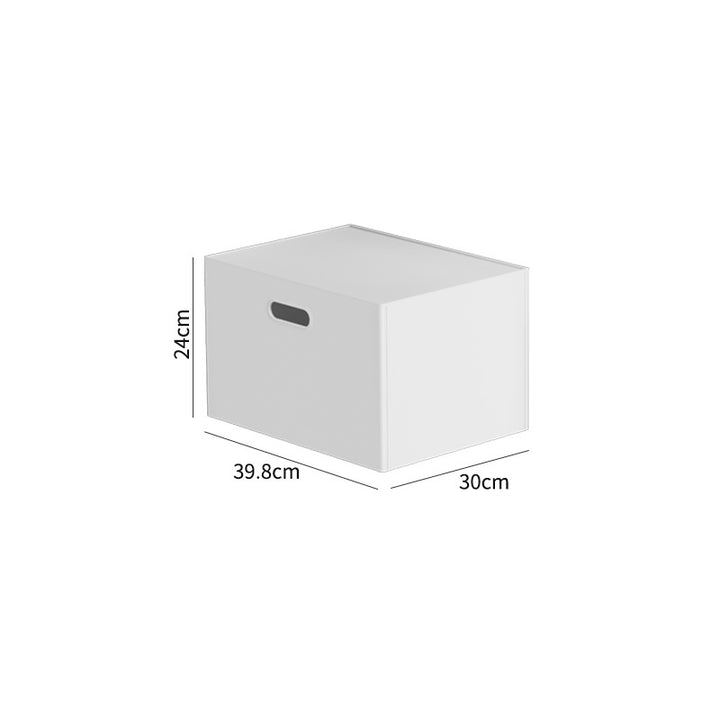 Robust square storage box with removable lid and integrated handle openings