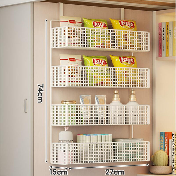 Wall-Mounted Grid Mesh Stacked Tiered Pantry and Bathroom Storage Baskets