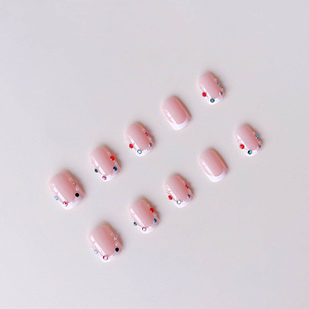 Nail art set with elegant rhinestone decorations and fashionable French design Kalsten