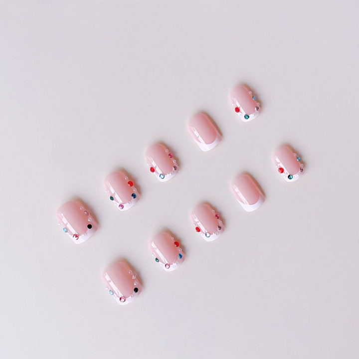 Nail art set with elegant rhinestone decorations and fashionable French design Kalsten