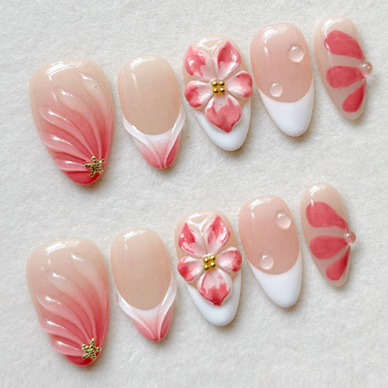 Artificial nail set with floral design and delicate gradient color Kalsten