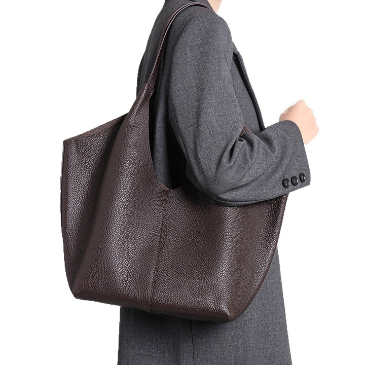 Pebbled Leather Large Shoulder Tote Bag
