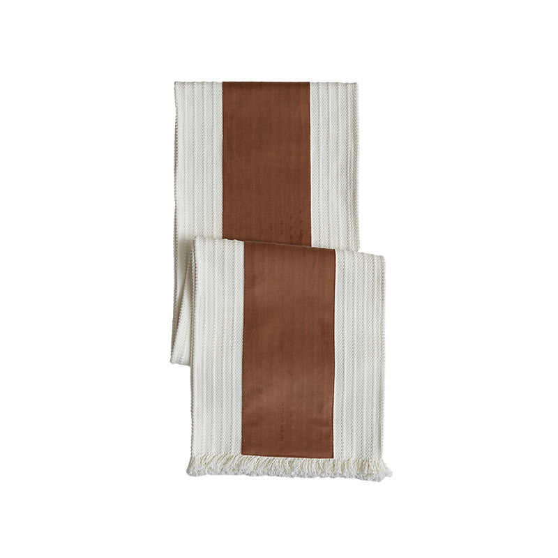 Woven table runner made of cotton blend with textured waffle weave and contrasting center strip Kalsten