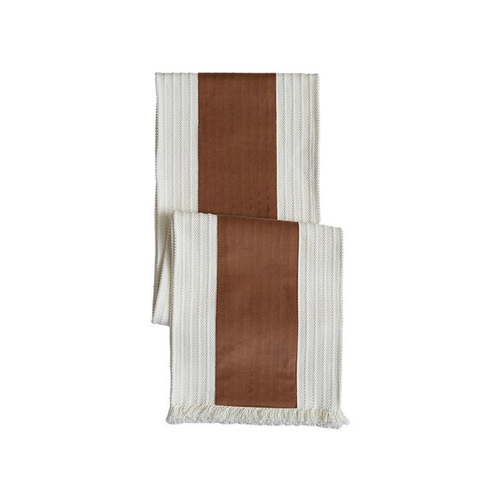 Woven table runner made of cotton blend with textured waffle weave and contrasting center strip Kalsten