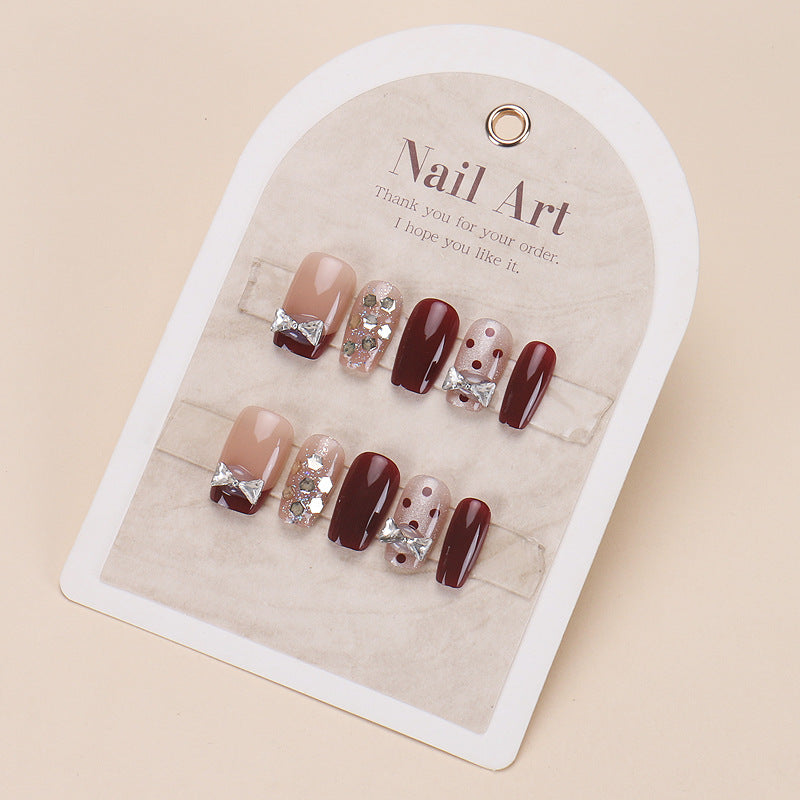 Decorative Press-On Nail Set with Bow and Glitter Kalsten