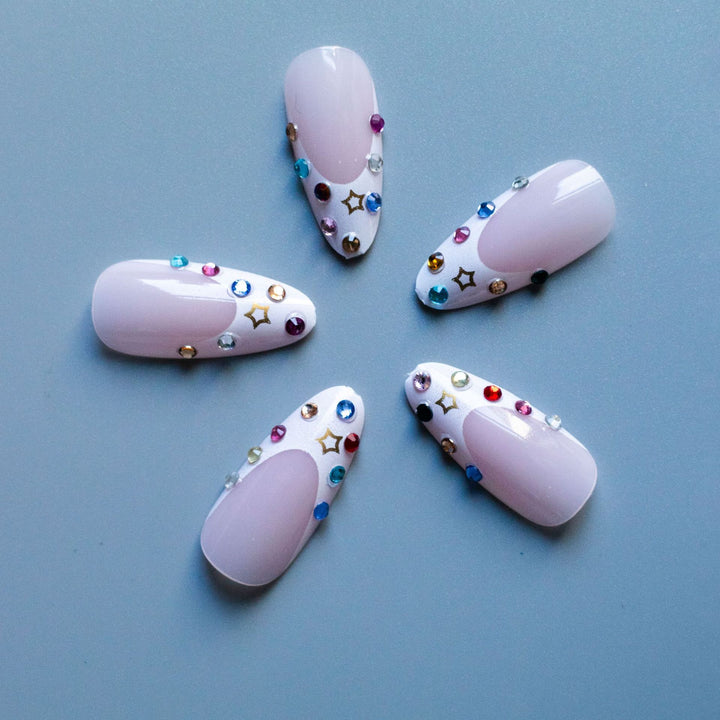 Elegant Stiletto Nail Art Set with Rhinestone Accents