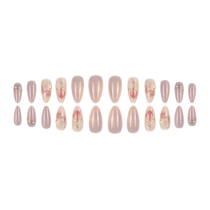 Elegant Stiletto Press-On Nail Set with Artistic Floral Design Kalsten