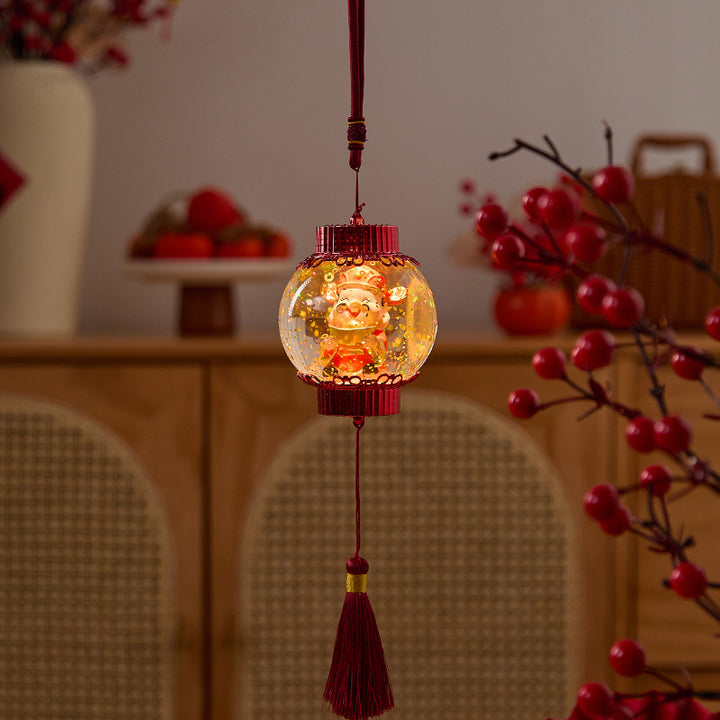 Nostalgic Christmas lantern with festive Santa Kalsten