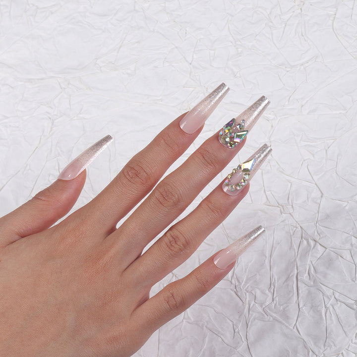 Rhinestone-Embellished Stiletto Press-On Nails Kalsten